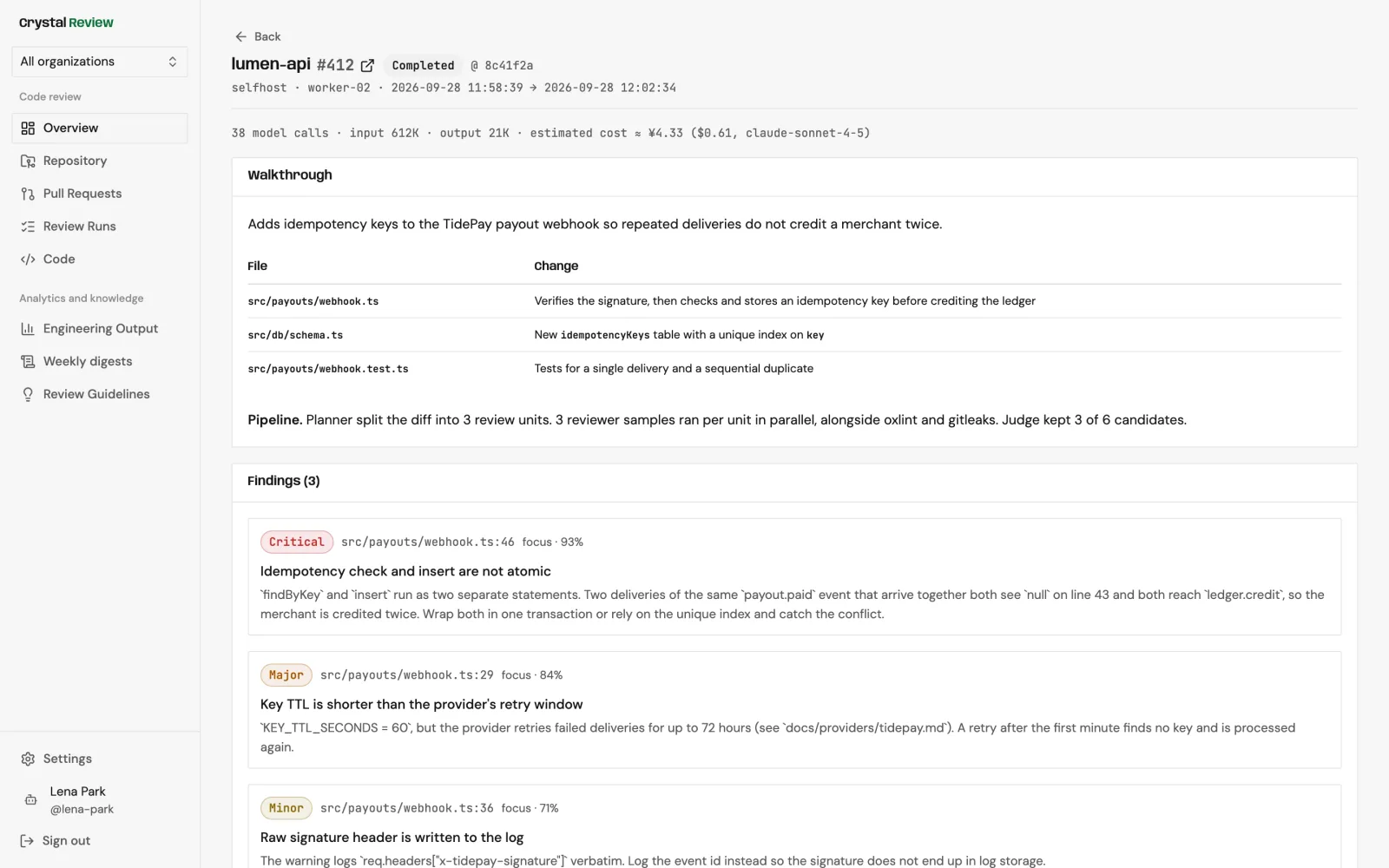 Crystal Review, screenshot